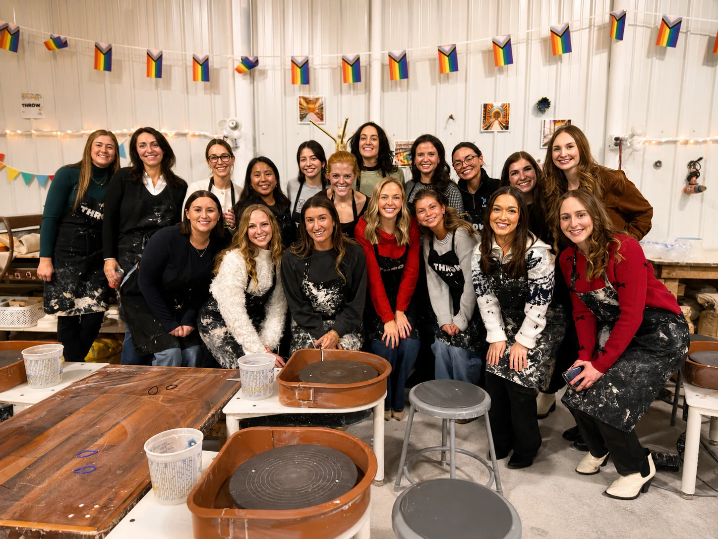 Members gathered for a pottery studio event